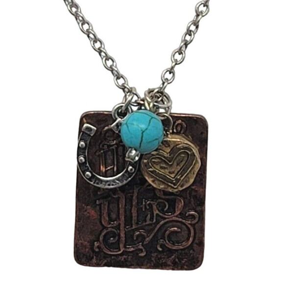 Rodeo Queen Necklace Angelz Design HECK YES Turquoise Copper Horseshoe Heart - Picture 1 of 8